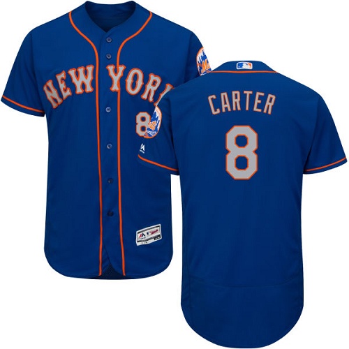 Mets #8 Gary Carter Blue(Grey NO.) Flexbase Authentic Collection Stitched MLB Jersey